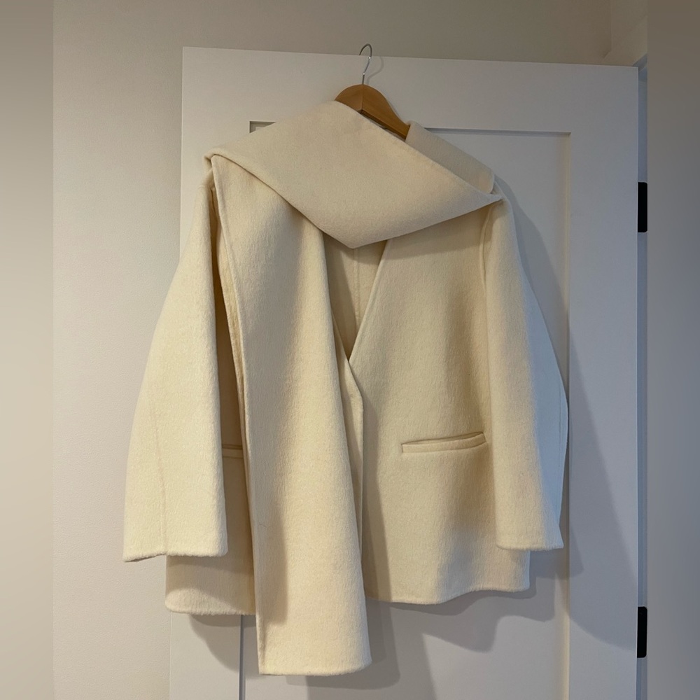SOLD! Wool Cream Coat with Scarf